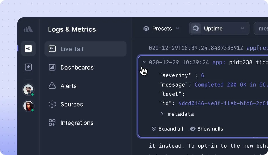 Better Stack Logs Dashboard- source Better Stack Logs