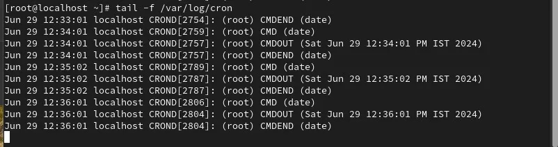 Latest cronjob log entries - RedHat