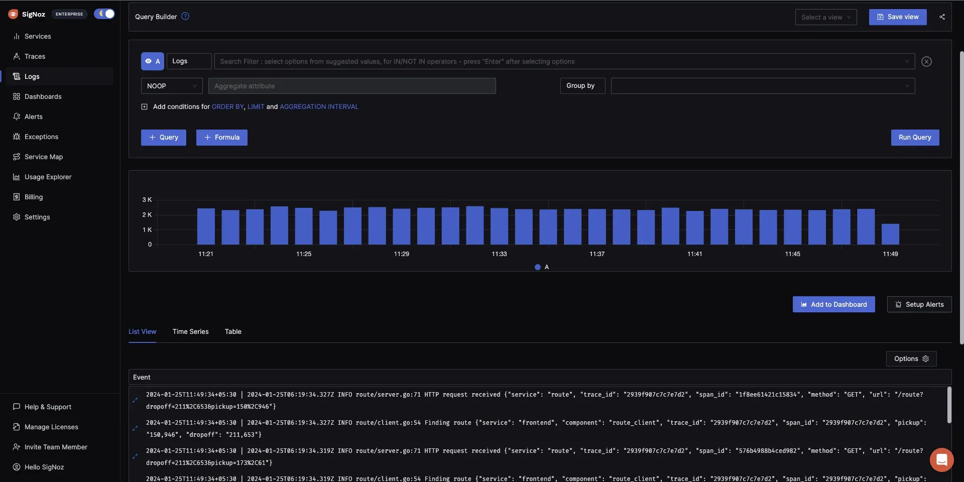 Logs management in SigNoz