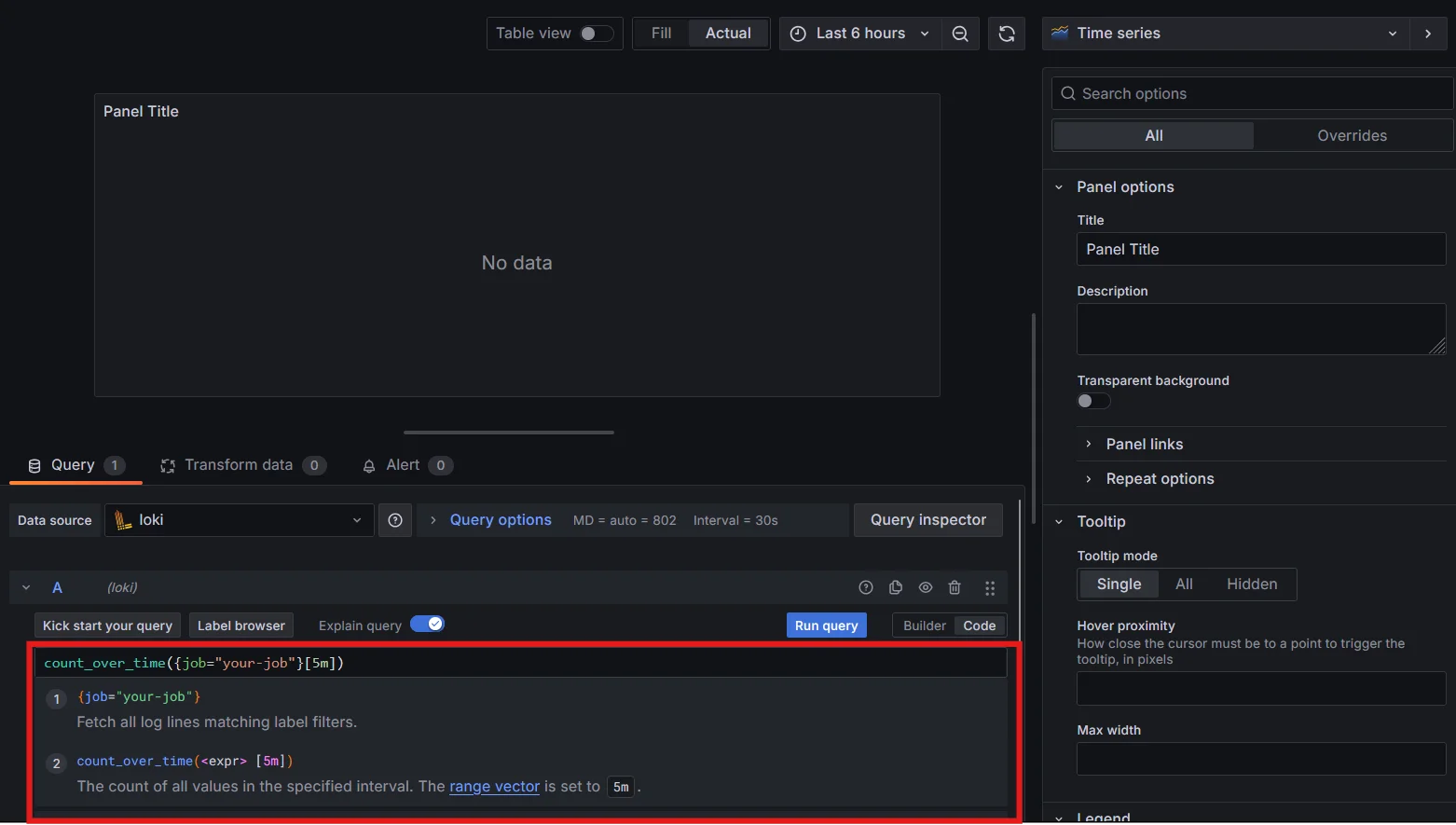 Query Configuration in Grafana Dashboard